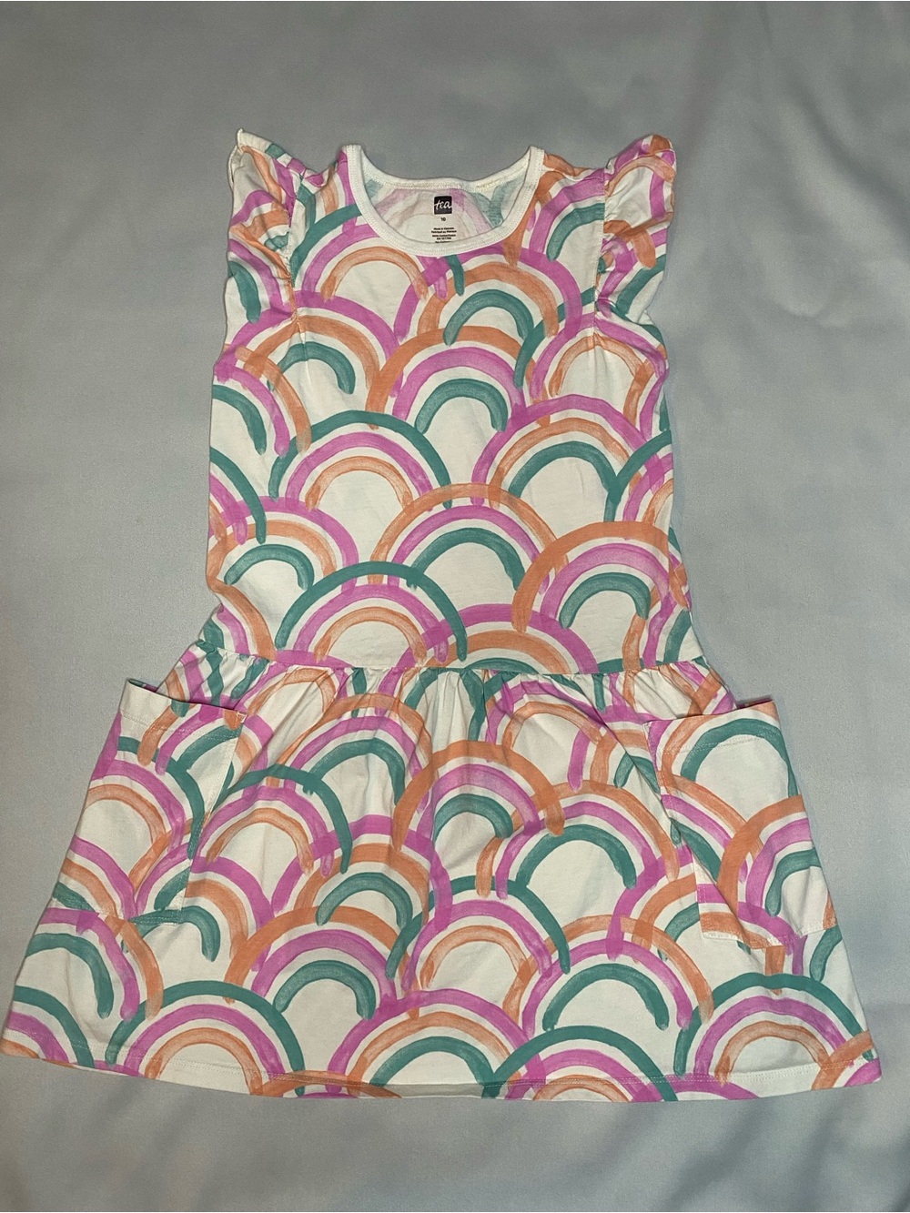 Tea Collection Girls Short Sleeve Rainbow Dress Size 10 Pockets